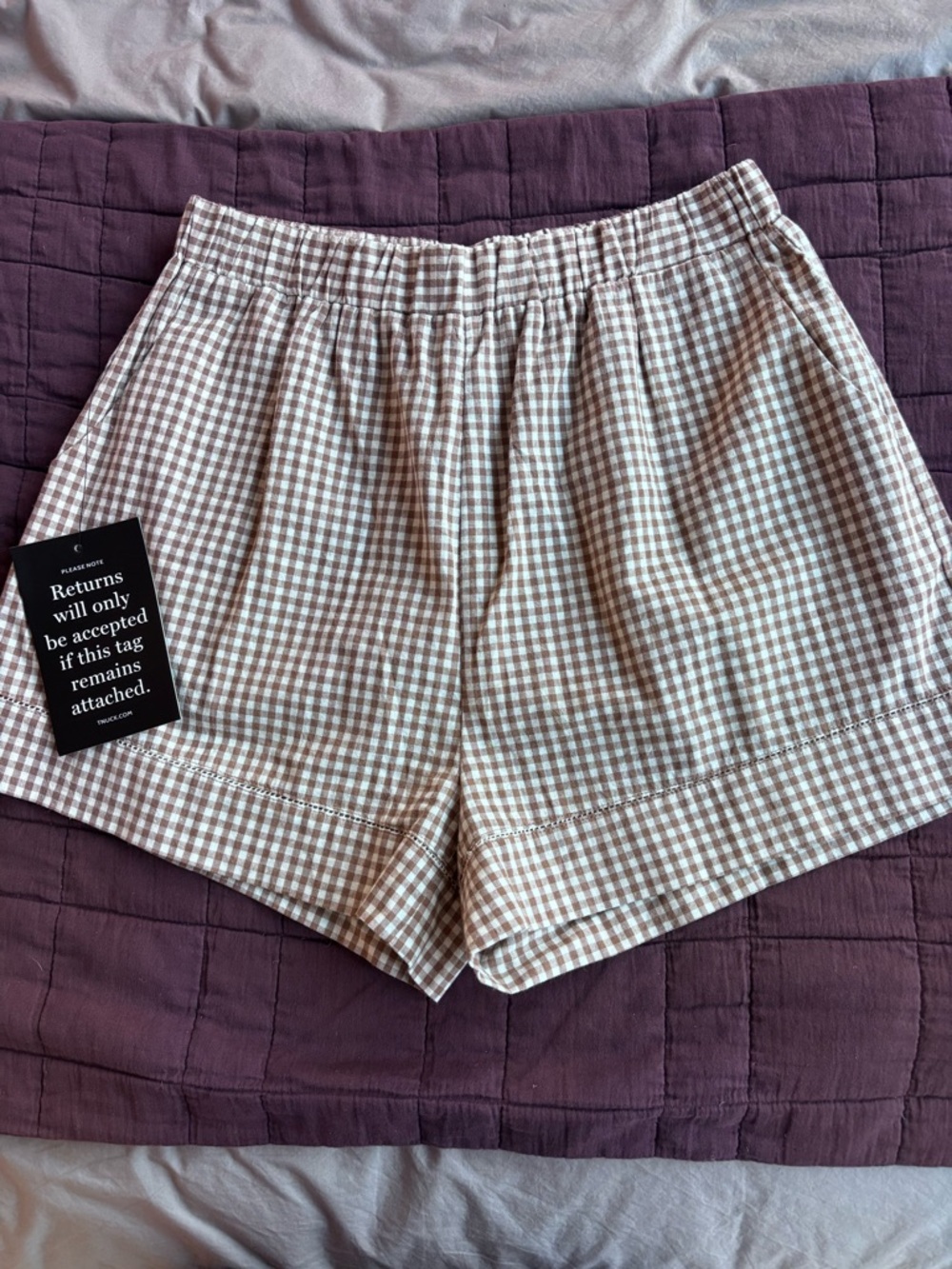 NWT Tuckernuck x Studio McGee Agusta Shorts in Mocha Cotton Gingham Size S - Picture 10 of 12